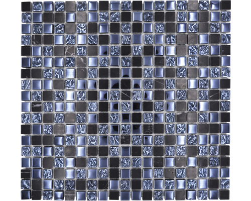 Glasmosaik mit Naturstein XCM M860 30,5x32,5 cm schwarz Quadratisches Mosaikfliesen-Netz mit Marmor-, Glas- und Metallelementen