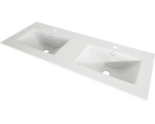 Baden Haus Möbelwaschtisch Doppelwaschtisch Tessin 121 x 47 cm weiß glänzend 50135 Waschtischplatte mit zwei Waschbecken