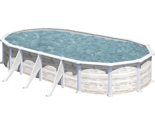 Aufstellpool Stahlwandpool-Set Gre oval 744x575x132 cm inkl. Sandfilteranlage, Skimmer, Leiter, Filtersand & Bodenschutzvlies Nordicoptik