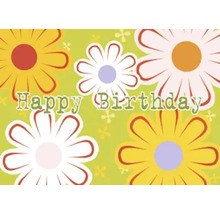 Illustration mit dem Text ''Happy Birthday'' und Blumenmuster