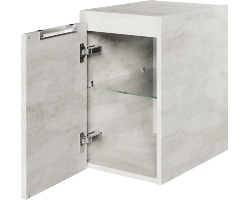 Hängeschrank mit offener Tür und Glasboden für Badezimmer