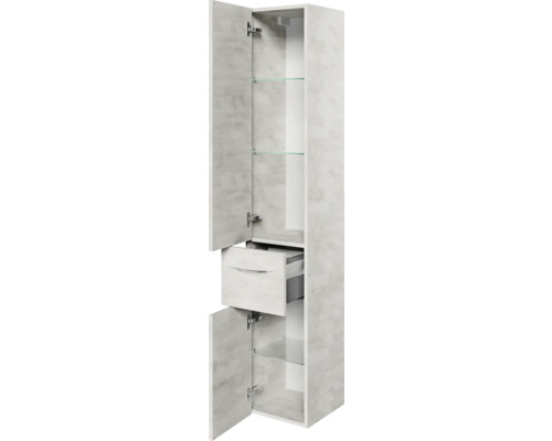 Offener Hochschrank mit Schublade und Glasböden