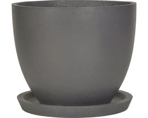 Grauer Blumentopf aus Steingut mit Untersetzer