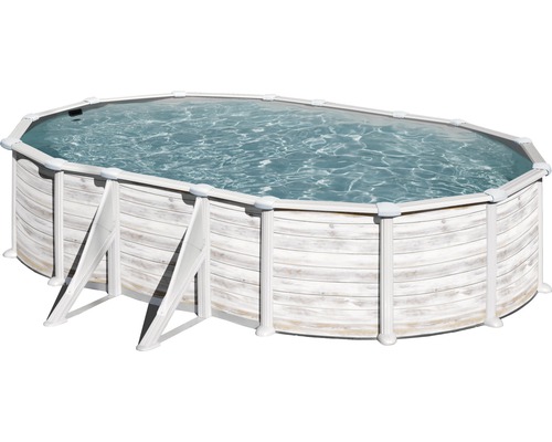 Aufstellpool Stahlwandpool-Set Gre oval 527x500x132 cm inkl. Sandfilteranlage, Skimmer, Leiter, Filtersand & Bodenschutzvlies Nordicoptik