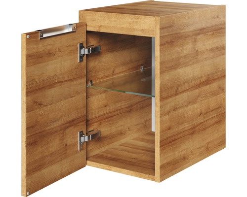 Hängeschrank mit offener Tür und Glasboden