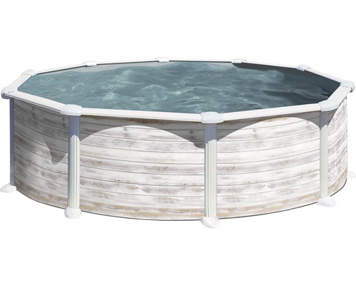 Aufstellpool Stahlwandpool-Set Gre rund Ø 480x132 cm inkl. Sandfilteranlage, Skimmer, Leiter, Filtersand & Bodenschutzvlies weiß
