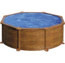Aufstellpool Stahlwandpool-Set Gre rund Ø 320x132 cm inkl. Sandfilteranlage, Skimmer, Leiter, Filtersand & Bodenschutzvlies Holzoptik