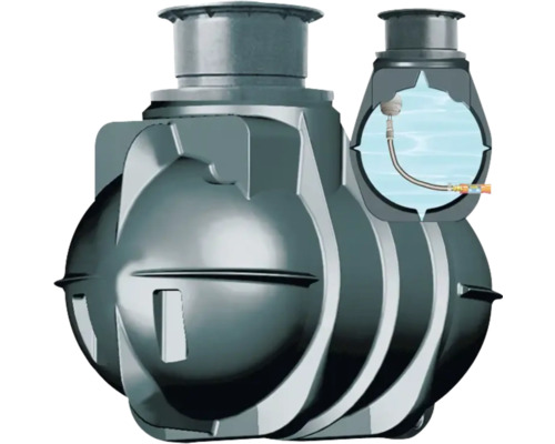 Grauer Regenwassertank mit Füllstandsanzeige