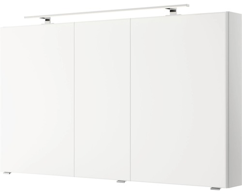 Weißer Hängeschrank mit drei Türen und Beleuchtung