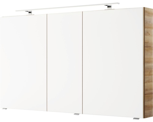 Schwebetürenschrank mit drei Türen, Beleuchtung und Holzdekor