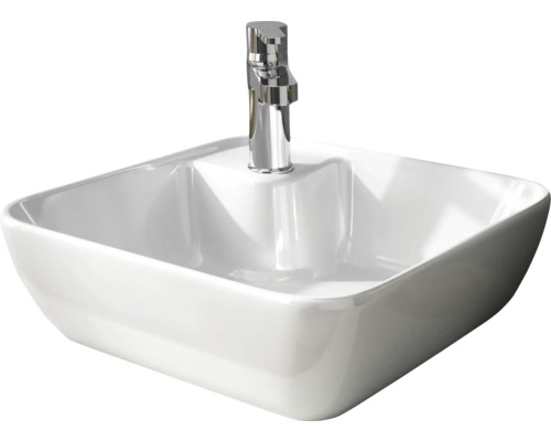 Pelipal Aufsatzwaschbecken Xpressline 4035 42,5 x 42,5 cm weiß glänzend 4900.994241 Aufsatzwaschbecken aus Keramik mit Armatur