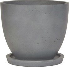 Grauer Pflanztopf aus Beton mit Untersetzer