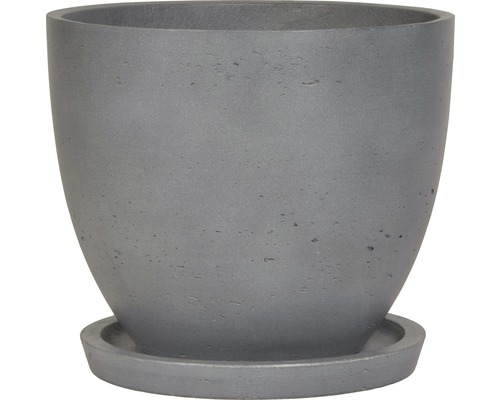 Grauer Pflanztopf mit Untersetzer