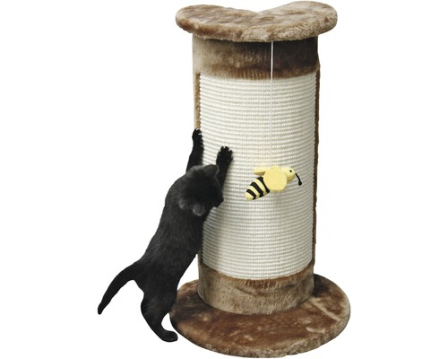 Kratzecksäule Corner mit Biene am Band 56x31x58 cm braun Katze kratzt an Kratzbaum mit Spielzeug
