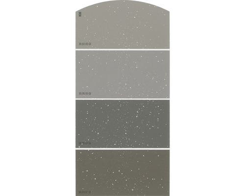 Farbmusterkarte mit verschiedenen Grautönen und weißen Sprenkeln