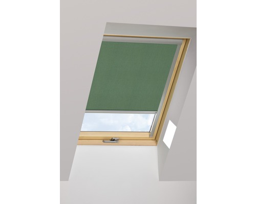 Tageslichtrollo FAKRO ARP dunkelgrün manuell 78x98 cm (05) Dachfenster mit grünem Rollo