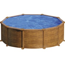 Aufstellpool Stahlwandpool-Set Gre rund Ø 480x132 cm inkl. Sandfilteranlage, Skimmer, Leiter, Filtersand & Bodenschutzvlies Holzoptik