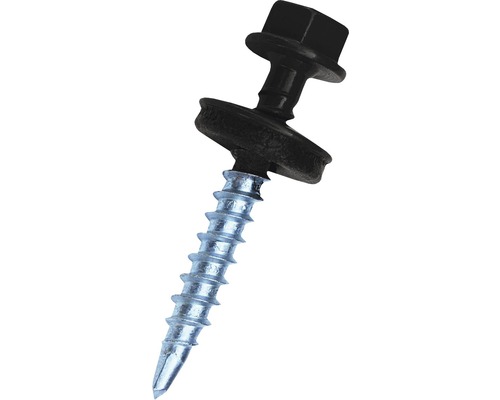 PRECIT Schrauben 4,8 mm x 35 mm Tiefschwarz RAL 9005 Pack = 250 St Eine Schraube mit Sechskantkopf und Dichtscheibe
