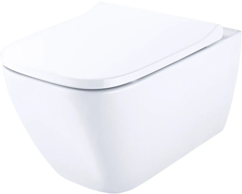 Wand-WC Set GEBERIT Smyle Square Tiefspüler ohne Spülrand weiß glänzend mit WC-Sitz CG05030000