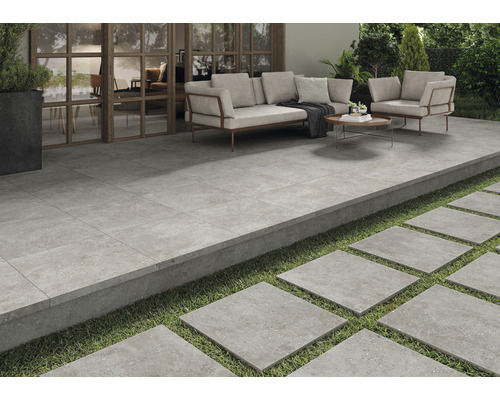 Terrassenplatte Feinsteinzeug Rock grey rektifizierte Kante 60 x 60 x 2 cm