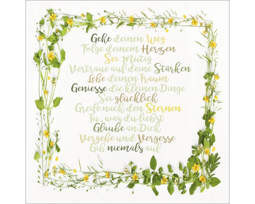 Motivationsbild mit Blumenrahmen und deutschem Schriftzug