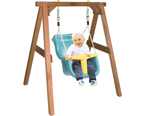Babyschaukel an Holzschaukelgerüst mit Kind