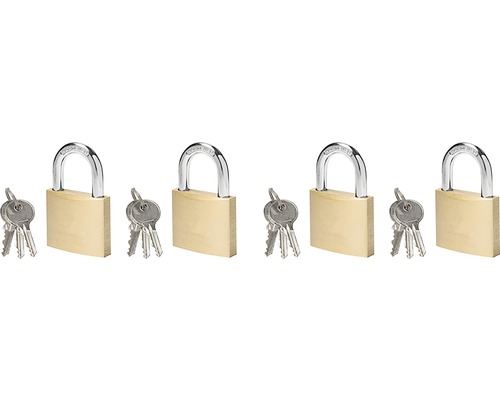Vorhängeschloss Messing 40 mm 4er Pack Vier Vorhängeschlösser mit jeweils drei Schlüsseln