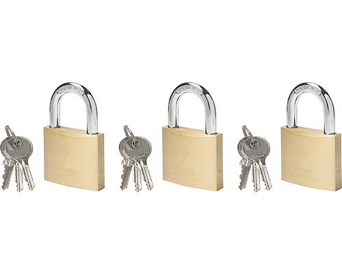 Vorhängeschloss Messing 40 mm 3er Pack Drei Messingvorhängeschlösser mit Schlüsseln