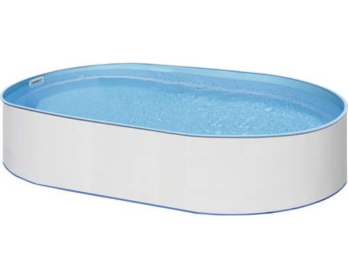 Ovaler Swimmingpool mit Stahlwand und Wasserfüllung