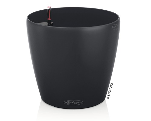 Schwarzer Pflanztopf mit Wasserstandsanzeige