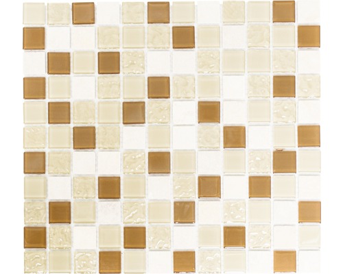 Glasmosaik mit Naturstein CM M432 30,2x32,7 cm mix beige Mosaikfliesen mit Glasoptik