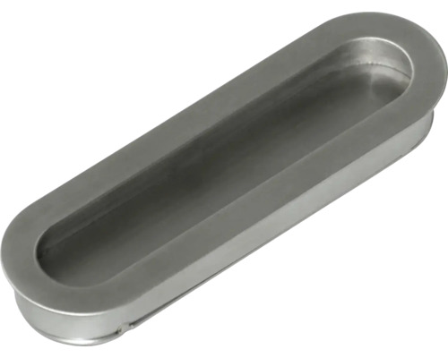 Einlass-Möbelknopf Edelstahl gebürstet LxBxH 130/40/16 mm Einbaumaß 123x34 mm Ovale Griffmuschel für Schiebetüren