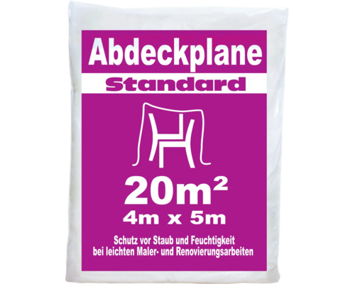 Standard Abdeckplane 4m x 5m, 20 Quadratmeter zum Schutz vor Staub und Feuchtigkeit bei Maler- und Renovierungsarbeiten.