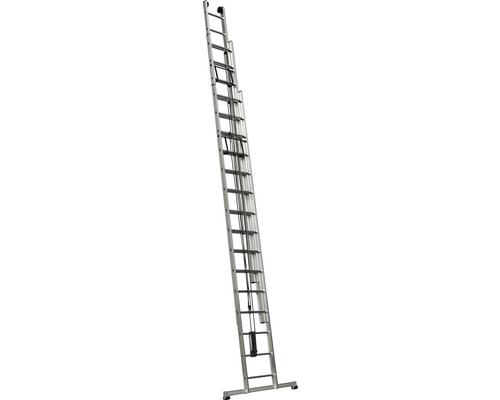 WERNER Seilzugleiter Aluminium 3-teilig 3 x 15 Sprossen Arbeitshöhe 10,65 m Ausgezogene Mehrzweckleiter aus Aluminium