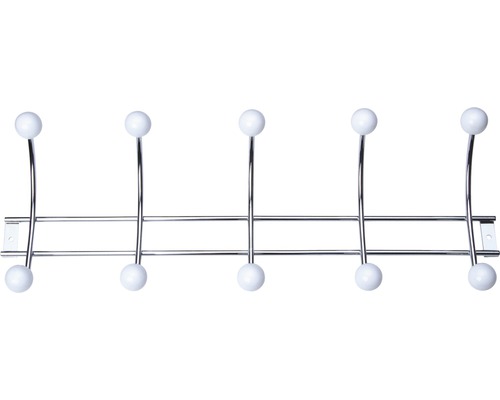 Garderobenleiste 5 Haken Metall/Porzellan weiß/glanz/chrom LxBxH 482/156/65 mm Garderobenleiste mit fünf Haken und Kugelkopf
