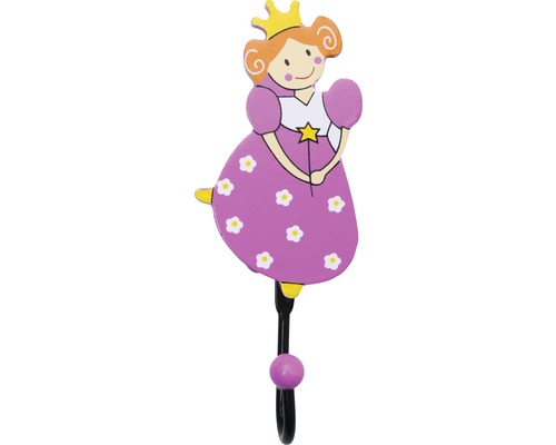 Kinder-Garderobenhaken Prinzessin 1 Haken Holz/Metall bunt LxBxH 147/56/32 mm Wandhaken mit Prinzessinnenmotiv für Kinderzimmer