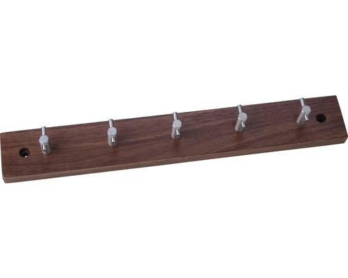 Garderobenleiste mit fünf Haken aus Holz und Metall