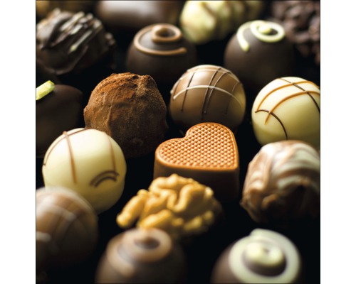 Leinwandbild Candies 27x27 cm Verschiedene Pralinen mit unterschiedlichen Formen und Dekorationen