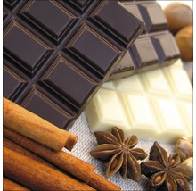 Schokoladentafeln mit Zimtstangen, Sternanis und Haselnüssen