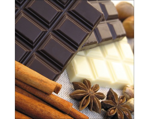 Schokoladentafeln mit Zimtstangen, Sternanis und Haselnüssen