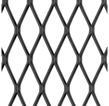 Detailaufnahme eines schwarzen Metallgitters mit Rautenmuster.