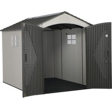 Gartenhaus mit geöffneten Doppeltüren und Fenstern