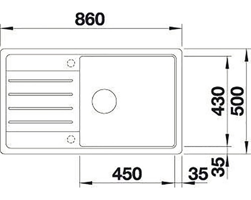 Technische Zeichnung einer Küchenspüle mit Maßangaben