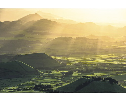 Fototapete Vlies SH038-VD3 Stefan Hefele Ed. 1 Crater Land 3-tlg. 200 x 300 cm Landschaft mit Hügeln und Feldern im goldenen Licht