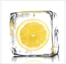 Zitronenscheibe in einem Eiswürfel