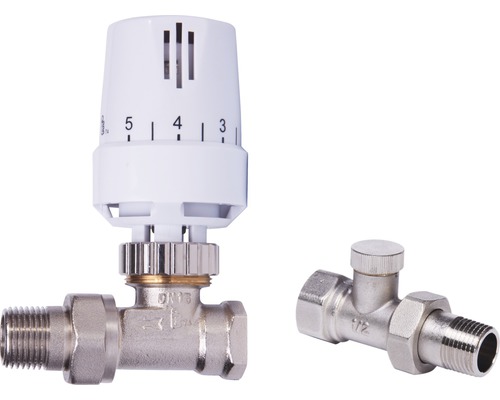 Thermostat komplett Set 1/2" Durchgang Thermostatventil und Rücklaufverschraubung für Heizkörper