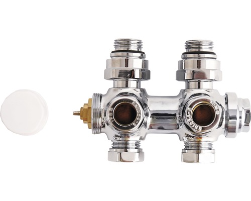 Heizkörperanschlussverschraubung mit Thermostatventilunterteil und Verschlusskappe