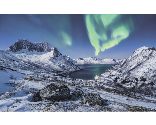 Fototapete Vlies SH058-VD4 Stefan Hefele Ed 1 I LOVE Norway 4-tlg. 400 x 250 cm Winterlandschaft mit Bergen, See und Polarlicht
