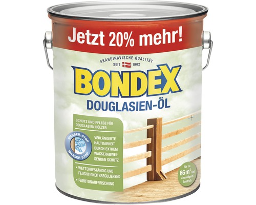 Bondex Douglasien-Öl Dose mit der Aufschrift Jetzt 20 % mehr