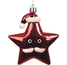 Weihnachtsbaumschmuck Stern mit Weihnachtsmannmütze und Gesicht